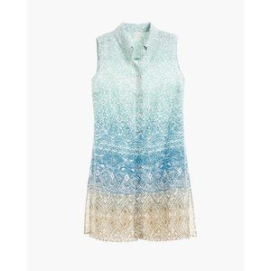 Chico's Womens Size 2 Sleeveless Tunic Blue Brown Ombre Linen Side-Slit Sz Large